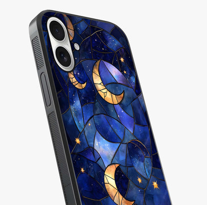 Starlit Sky Tapestry Glass Case captured at a warm angle highlighting gloss, texture and premium glass finish.