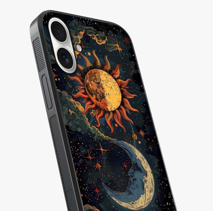 Sun And Moon Magic Design Glass Case captured at a warm angle highlighting gloss, texture and premium glass finish.