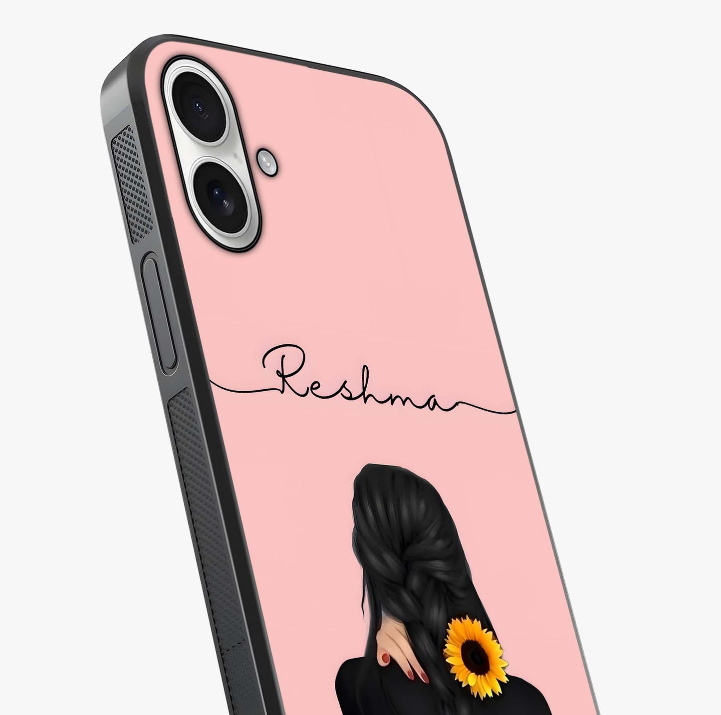 Sunflower Braid Beauty With Custom Name Glass Case captured at a warm angle highlighting gloss, texture and premium glass finish.