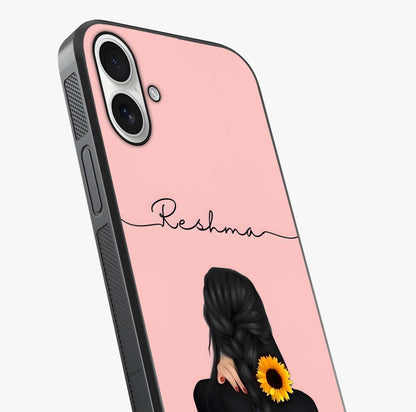 Sunflower Braid Beauty With Custom Name Glass Case captured at a warm angle highlighting gloss, texture and premium glass finish.