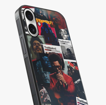 The Weeknd Glass Case captured at a warm angle highlighting gloss, texture and premium glass finish.