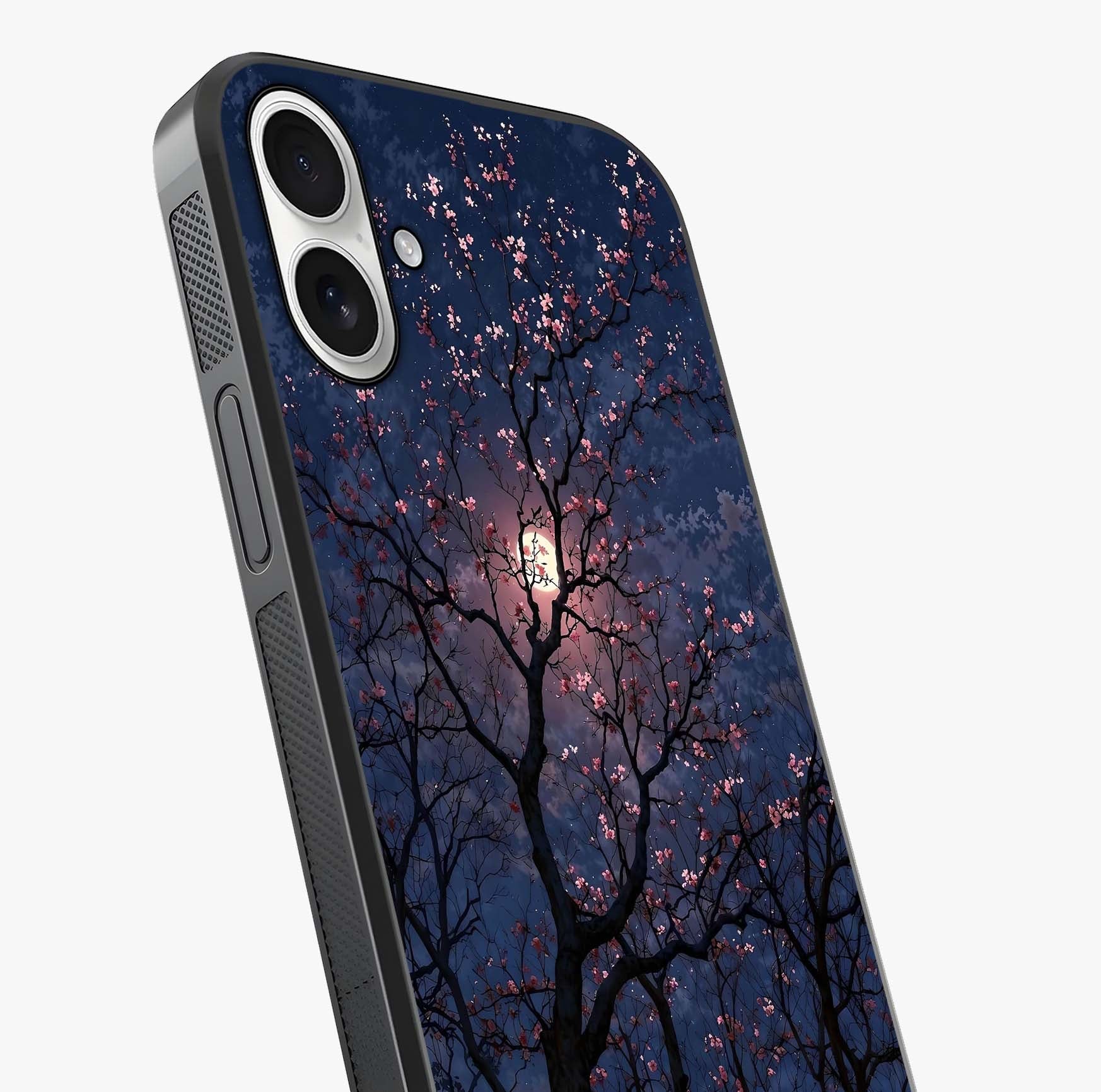 Twilight Sakura Serenade Glass Case captured at a warm angle highlighting gloss, texture and premium glass finish.