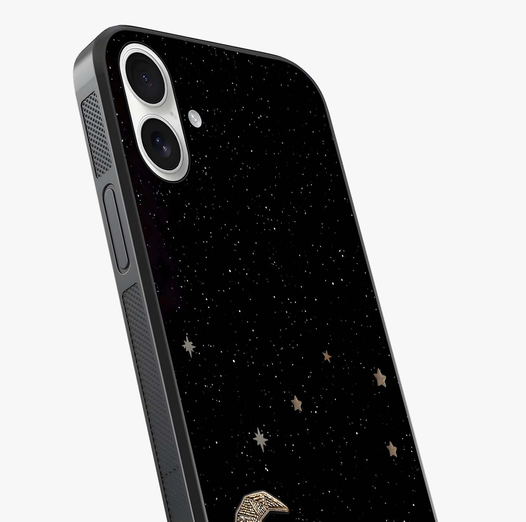 Twinkle Star With Half Moon Glass Case captured at a warm angle highlighting gloss, texture and premium glass finish.