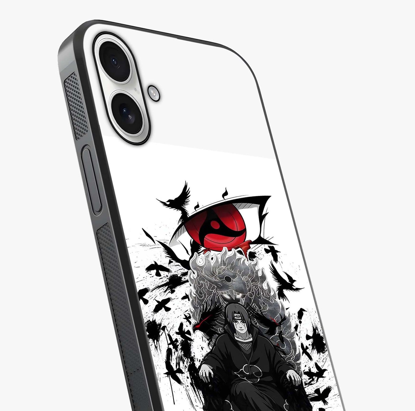 Uchiha Shadow Throne Glass Case captured at a warm angle highlighting gloss, texture and premium glass finish.