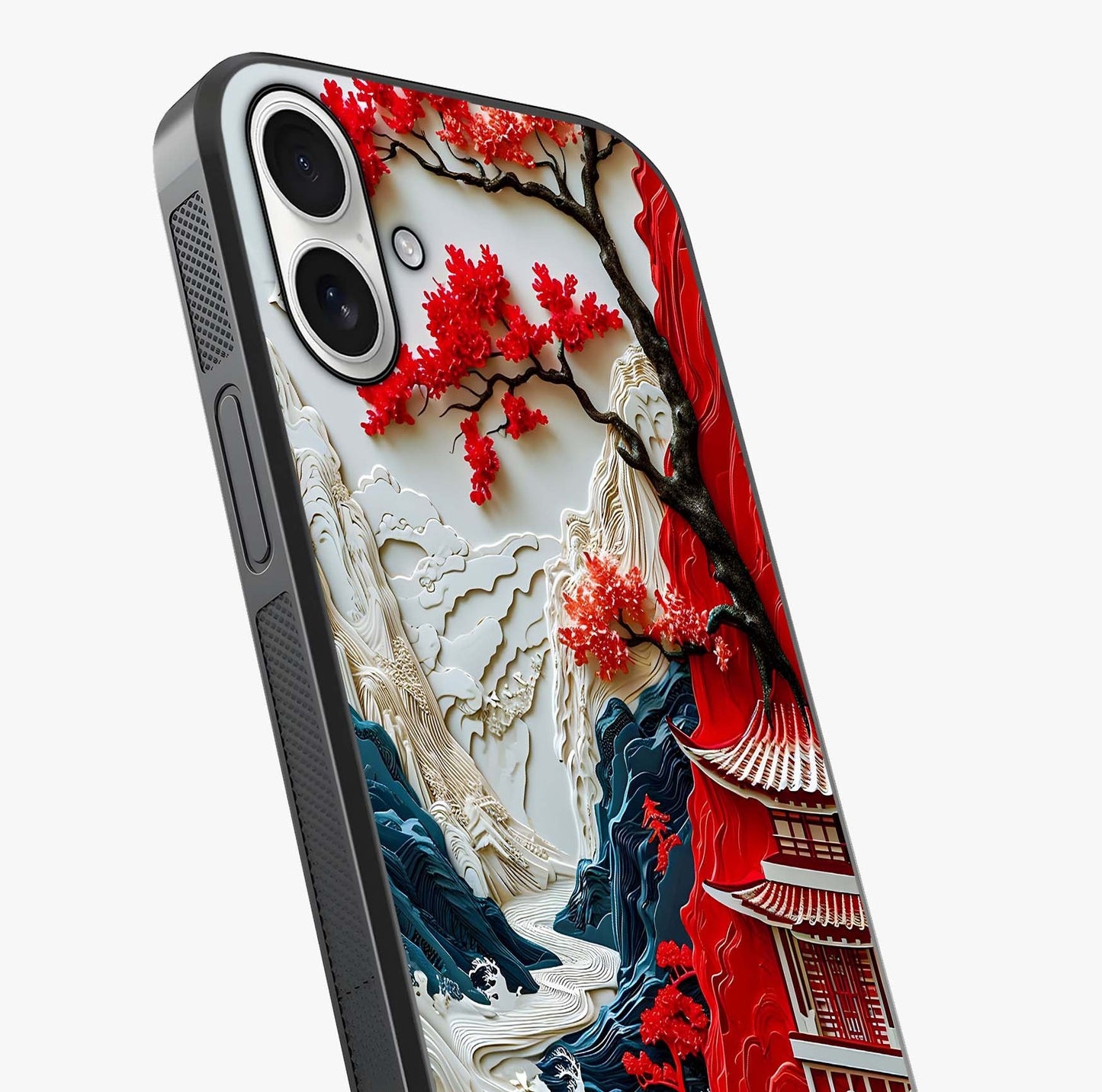 Whispers Of Sakura Waves Glass Case captured at a warm angle highlighting gloss, texture and premium glass finish.