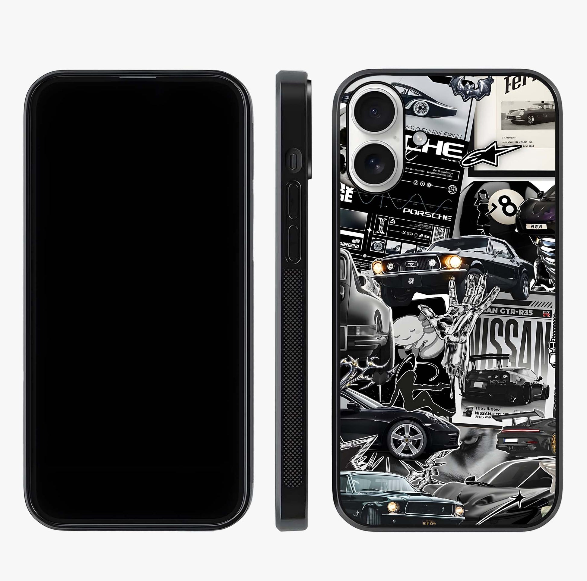 Aesthetic Dark Love Glass Case displayed upright for full design visibility and premium finish.