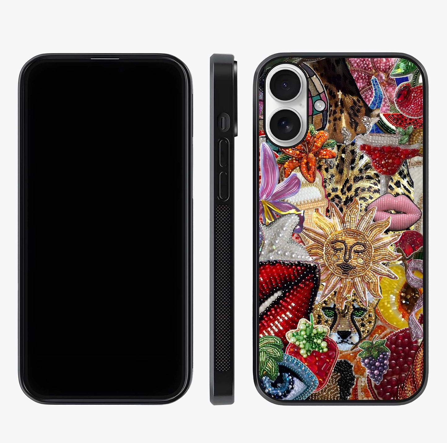 Beaded Fashion Jungle Glass Case displayed upright for full design visibility and premium finish.