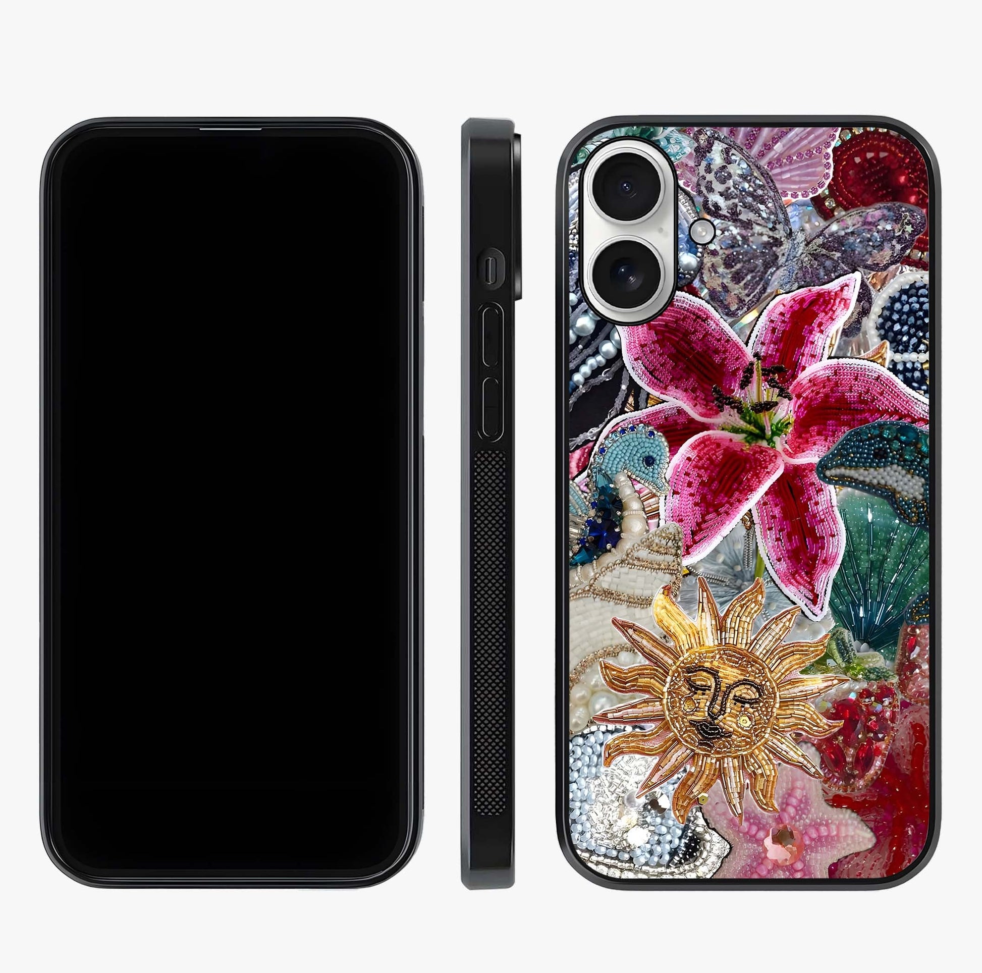Beaded Garden Fantasy Glass Case displayed upright for full design visibility and premium finish.