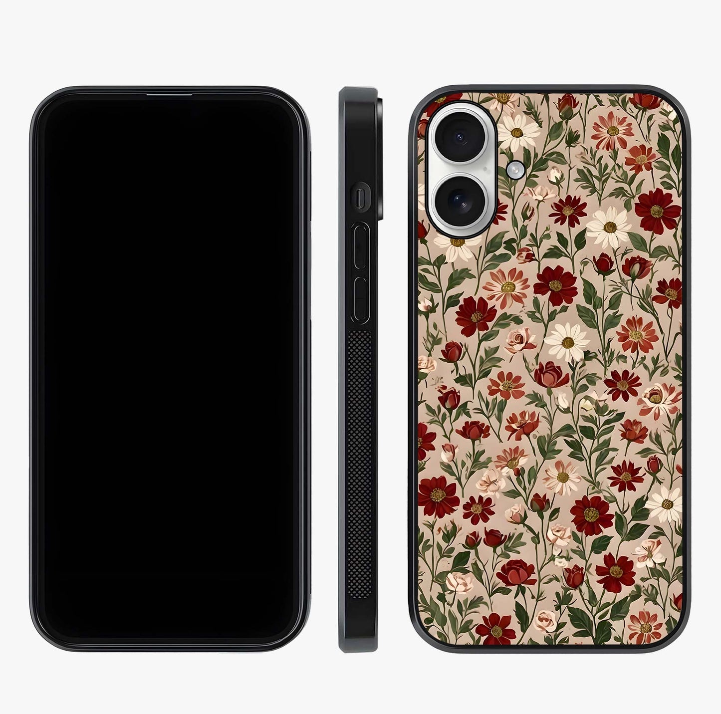 Biege Flower With Leaf Glass Case displayed upright for full design visibility and premium finish.
