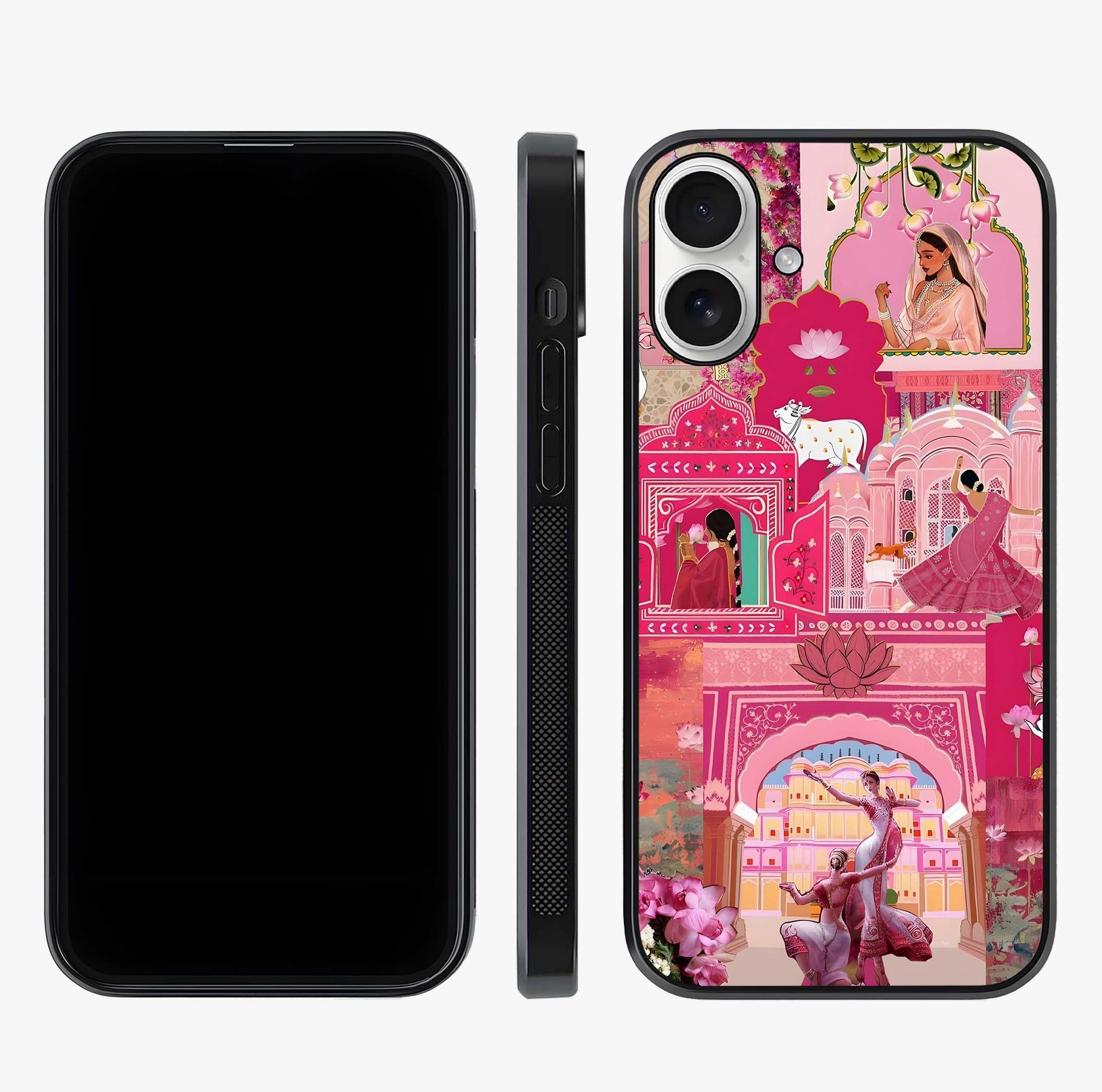 Blossoms Of Rajasthan Glass Case displayed upright for full design visibility and premium finish.