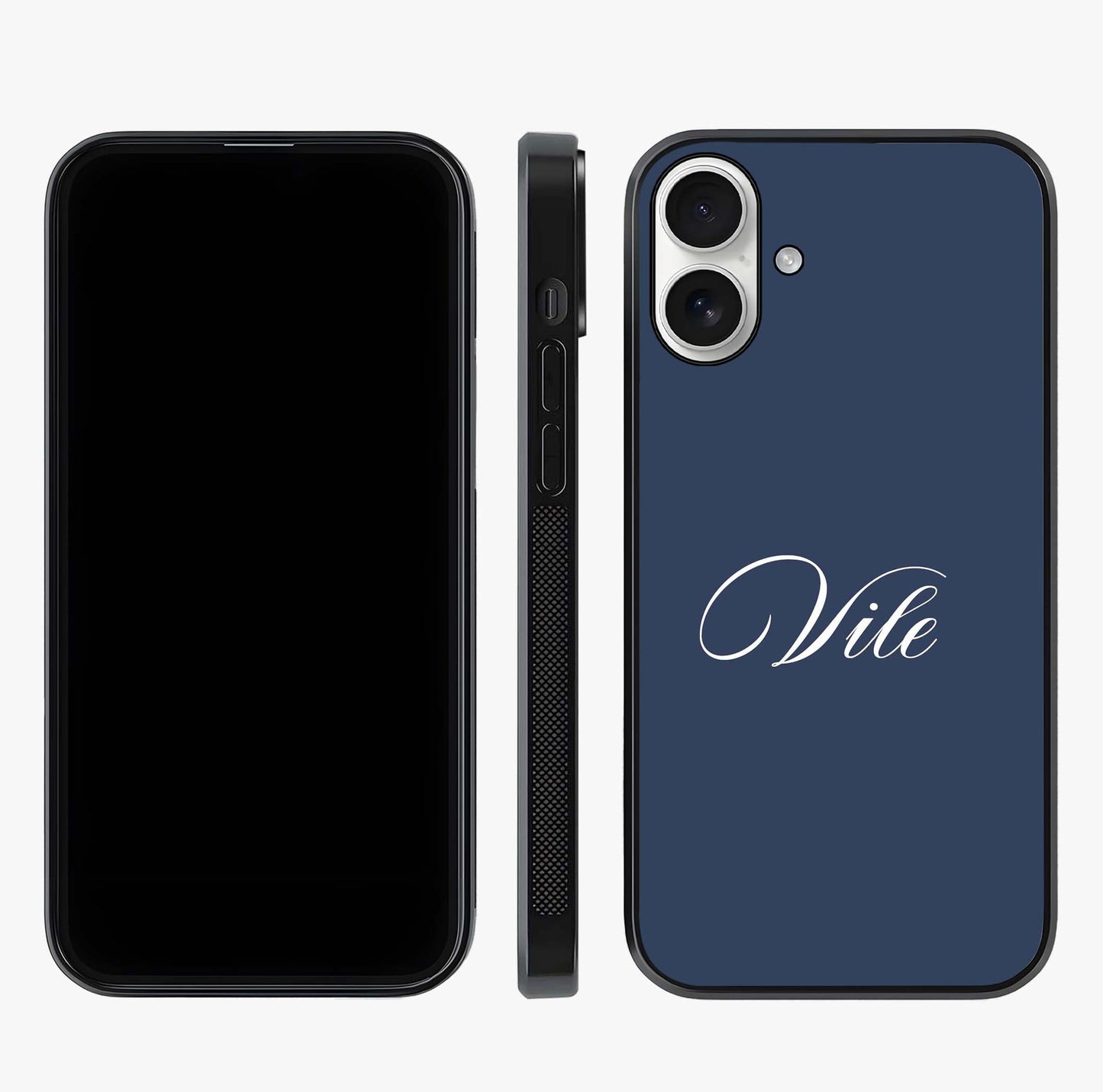 Blue Background Personalized Custom Name Glass Case displayed upright for full design visibility and premium finish.