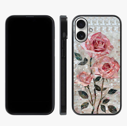 Blush Mosaic Bloom Glass Case displayed upright for full design visibility and premium finish.