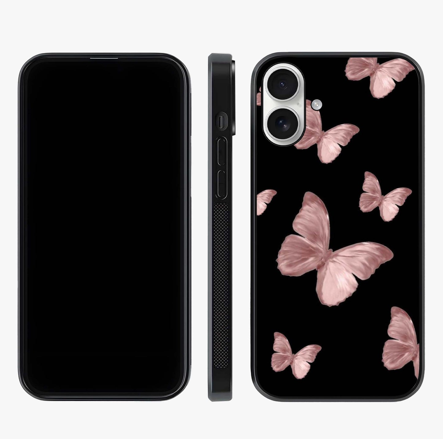 Butterfly Pattern Glass Case displayed upright for full design visibility and premium finish.