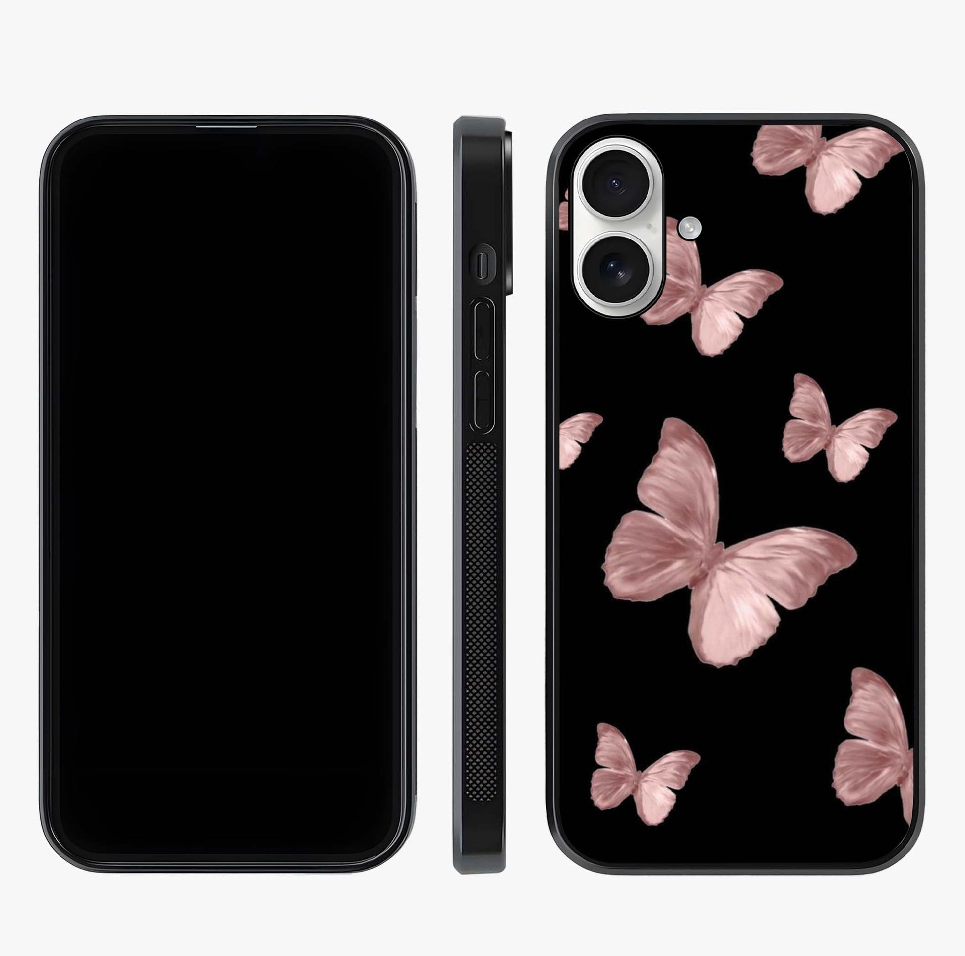 Butterfly Pattern Glass Case displayed upright for full design visibility and premium finish.