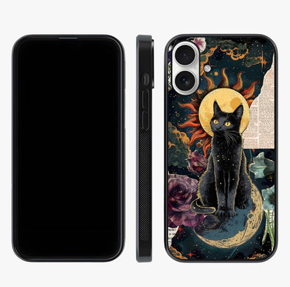 Celestial Black Cat Glass Case displayed upright for full design visibility and premium finish.