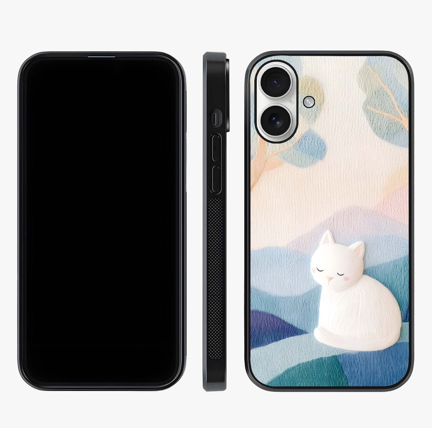 Cotton Dream Cat Glass Case displayed upright for full design visibility and premium finish.
