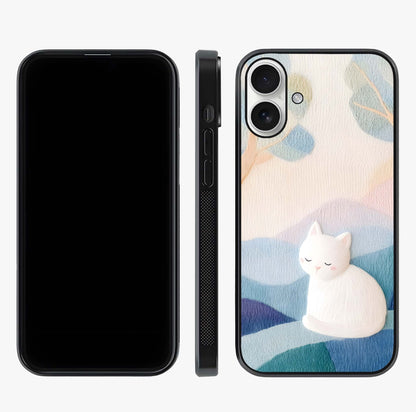 Cotton Dream Cat Glass Case displayed upright for full design visibility and premium finish.