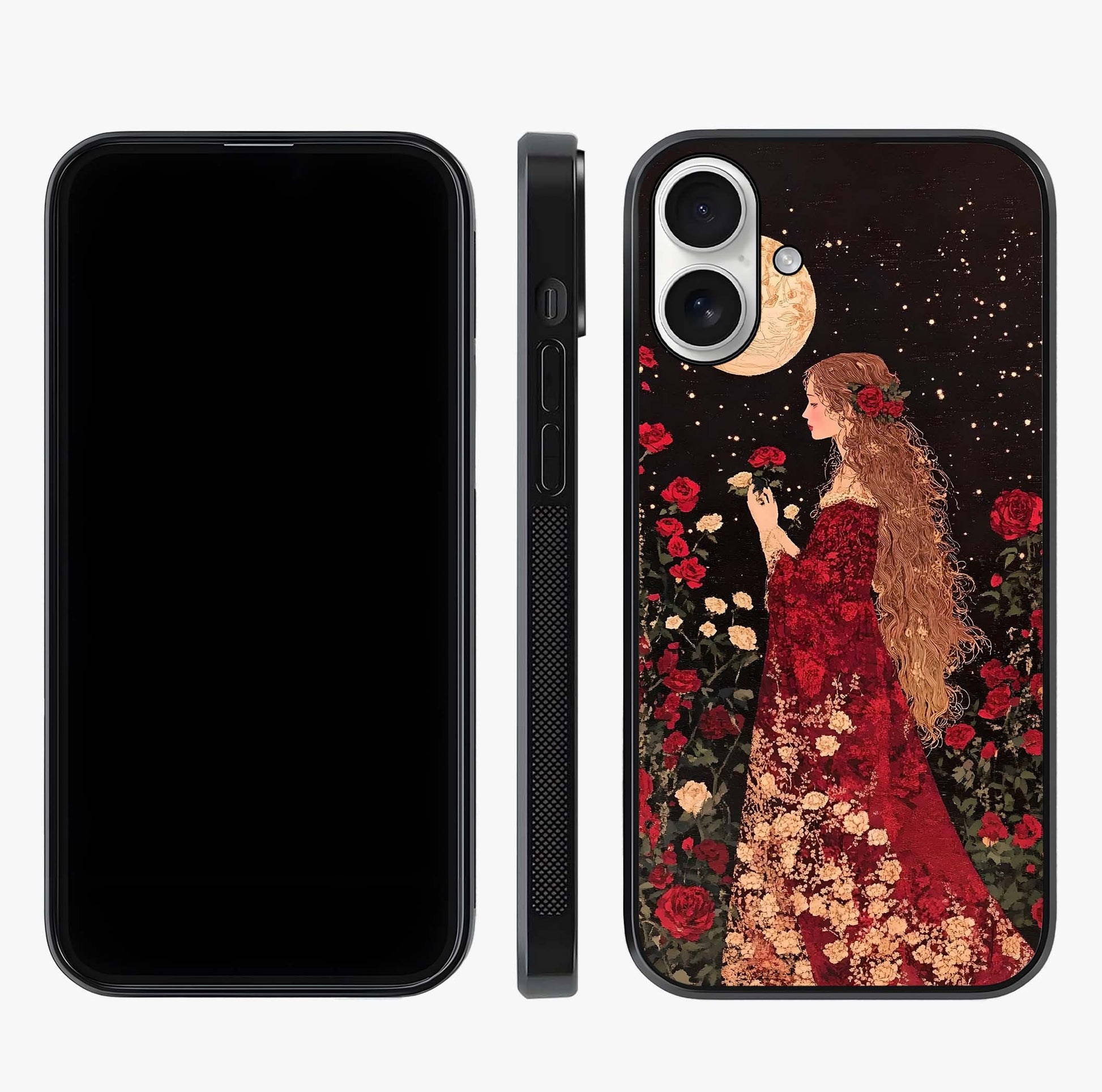 Crimson Dreams Glass Case displayed upright for full design visibility and premium finish.