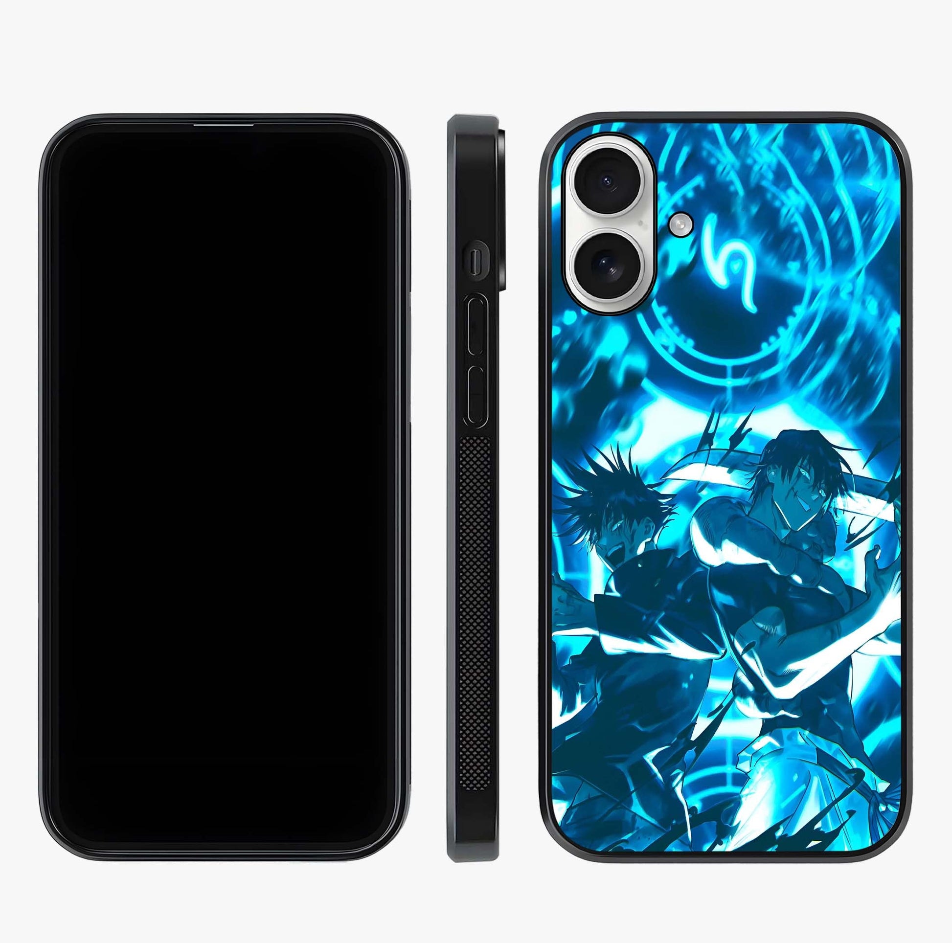 Cursed Energy Clash Glass Case displayed upright for full design visibility and premium finish.