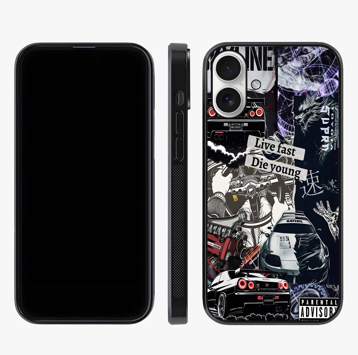 Die Young Glass Case displayed upright for full design visibility and premium finish.