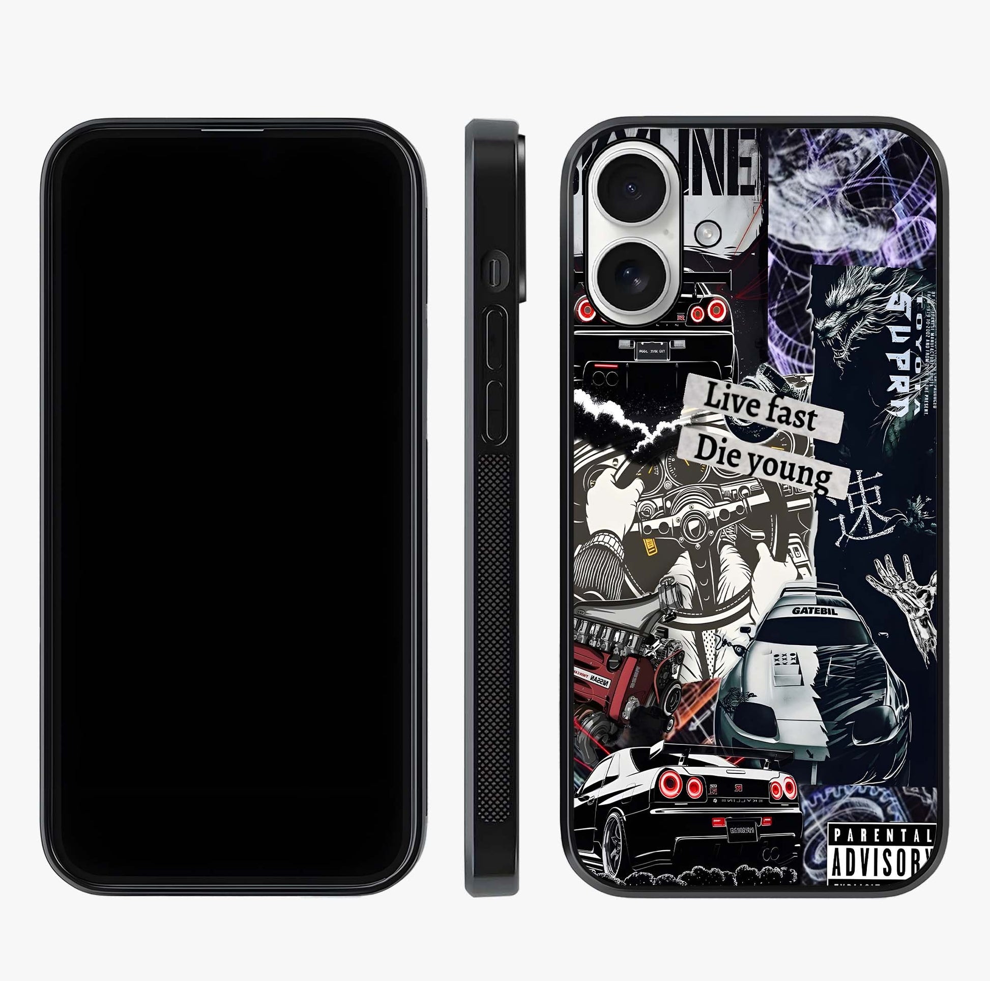 Die Young Glass Case displayed upright for full design visibility and premium finish.