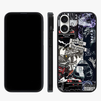 Die Young Glass Case displayed upright for full design visibility and premium finish.