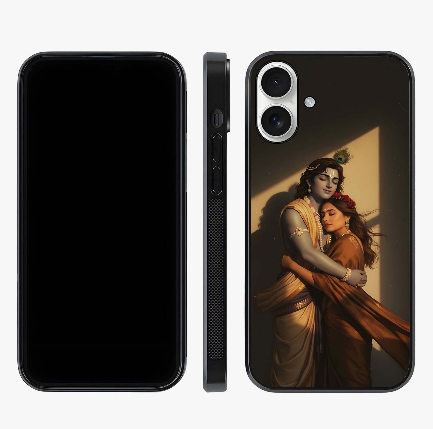 Divine Krishna Art Glass Case displayed upright for full design visibility and premium finish.
