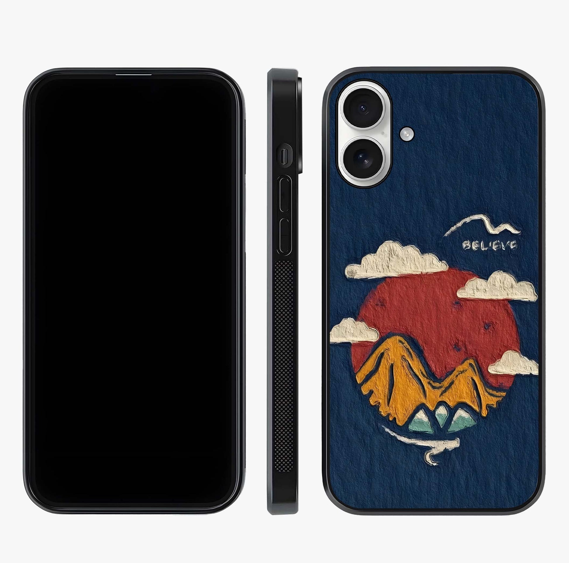 Dream Beyond Mountains Glass Case displayed upright for full design visibility and premium finish.