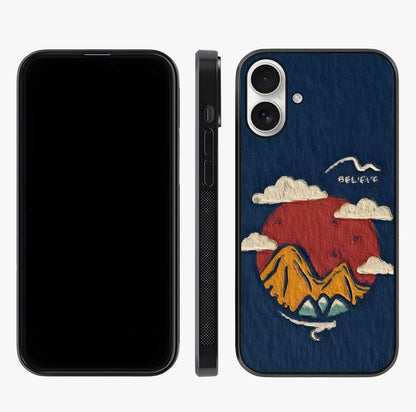 Dream Beyond Mountains Glass Case displayed upright for full design visibility and premium finish.
