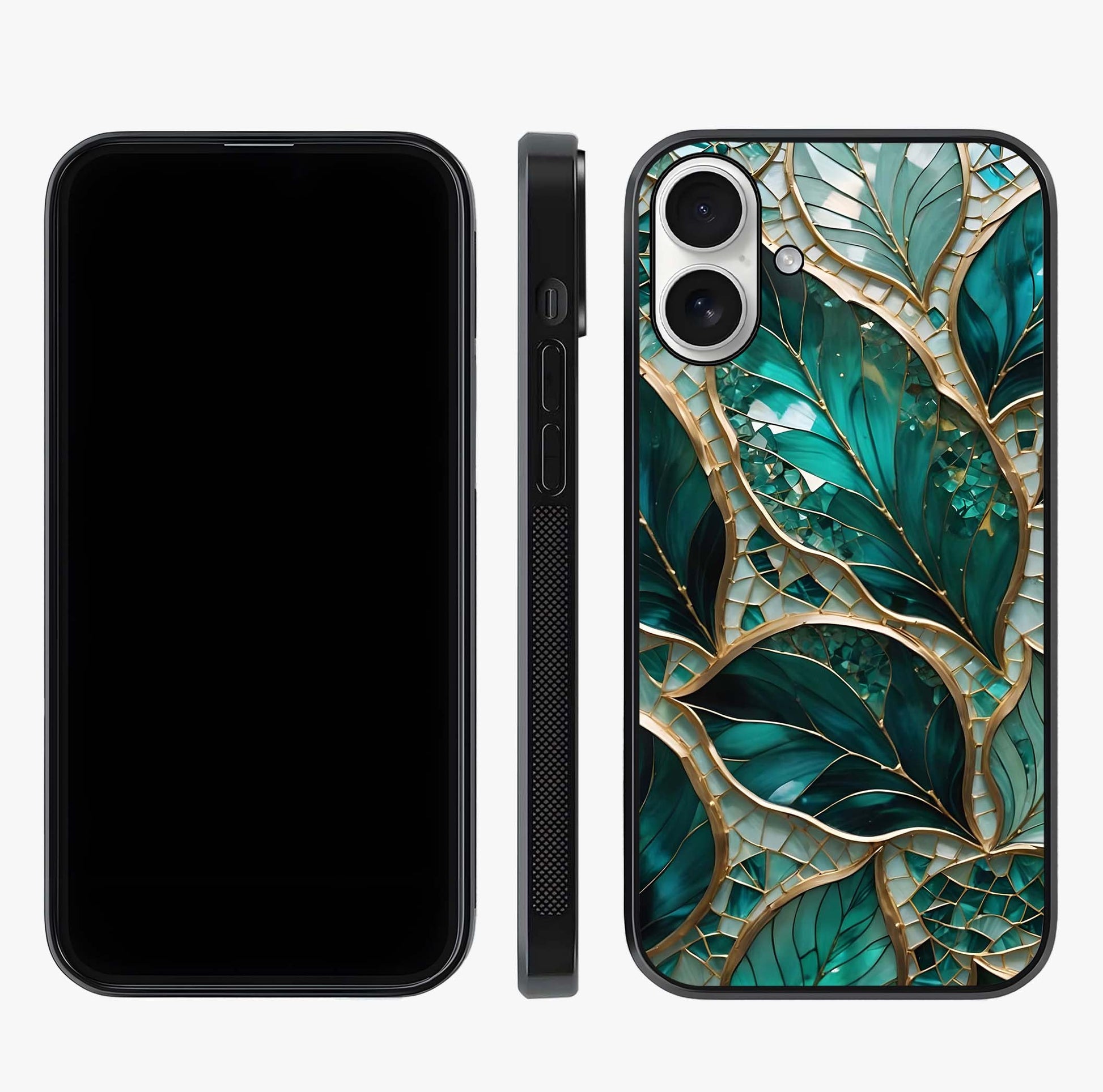 Emerald Leaf Glass Glass Case displayed upright for full design visibility and premium finish.