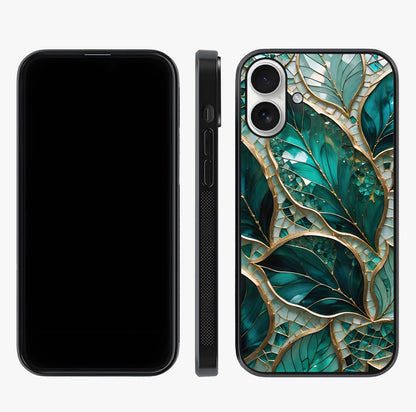 Emerald Leaf Glass Glass Case displayed upright for full design visibility and premium finish.