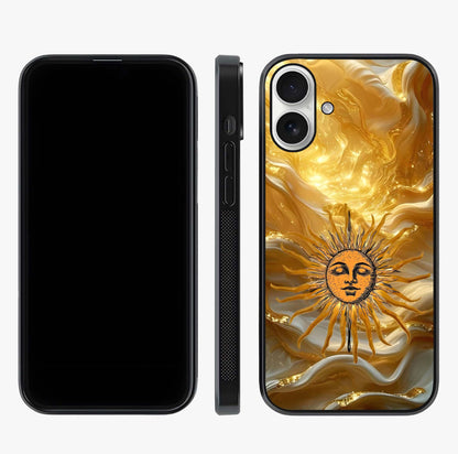 Eternal Golden Glow Glass Case displayed upright for full design visibility and premium finish.