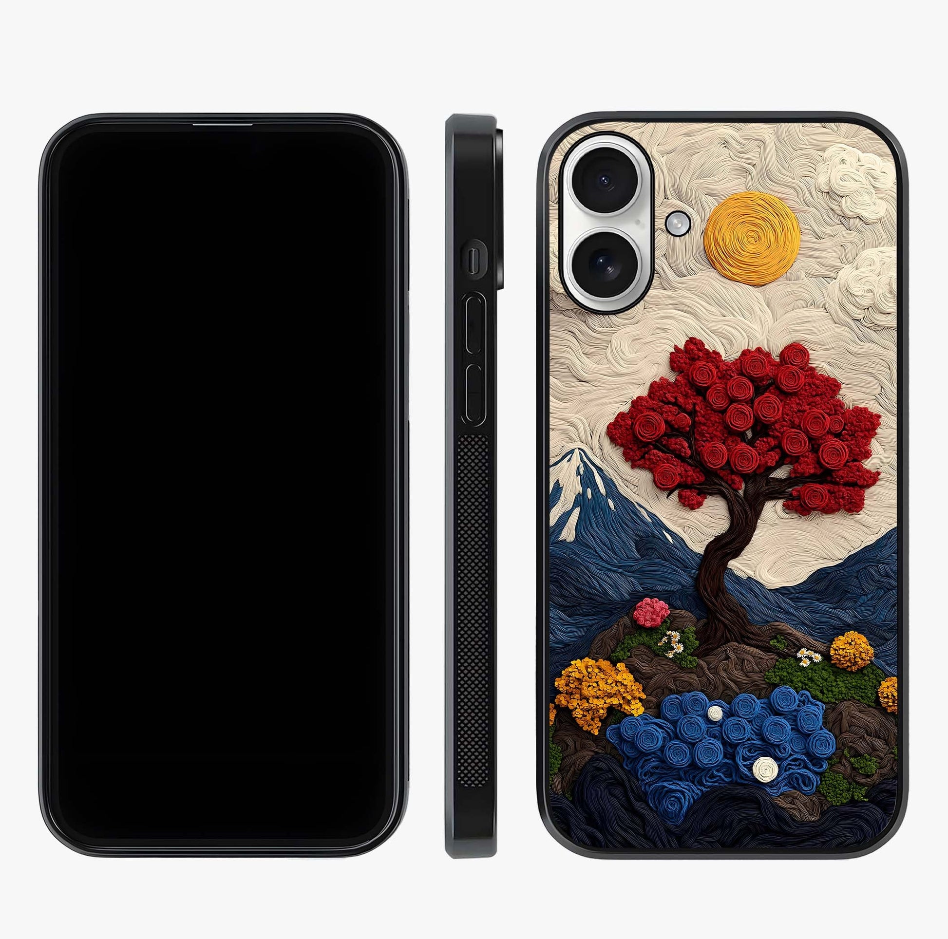 Eternal Nature Tapestry Glass Case displayed upright for full design visibility and premium finish.