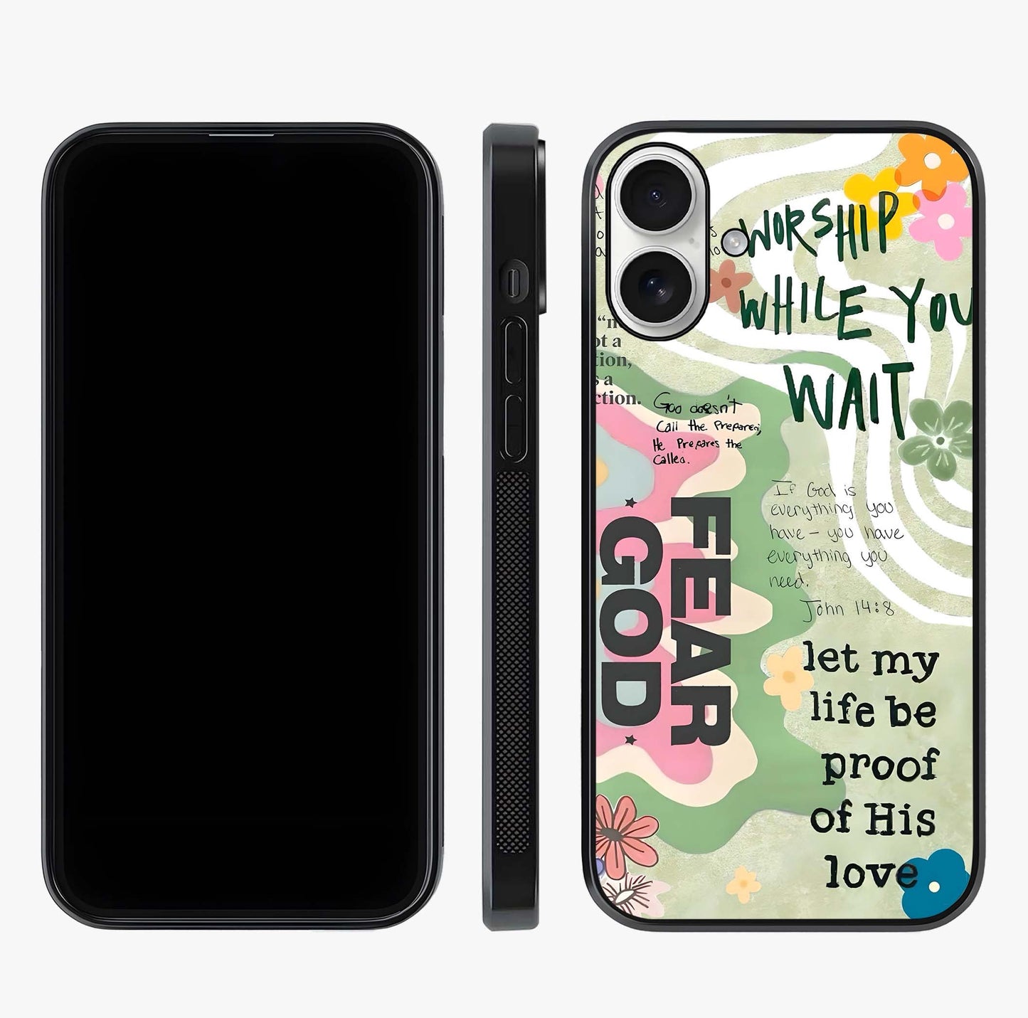 Faith Over Fear Glass Case displayed upright for full design visibility and premium finish.
