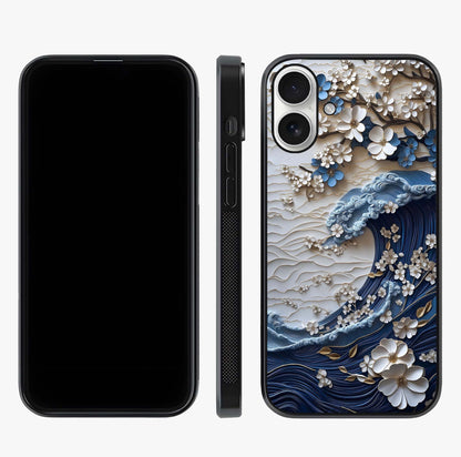 Floral Wave Origami Glass Case displayed upright for full design visibility and premium finish.