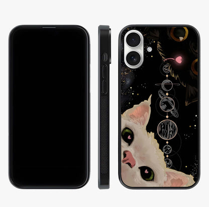 Galactic Cat Glass Case displayed upright for full design visibility and premium finish.