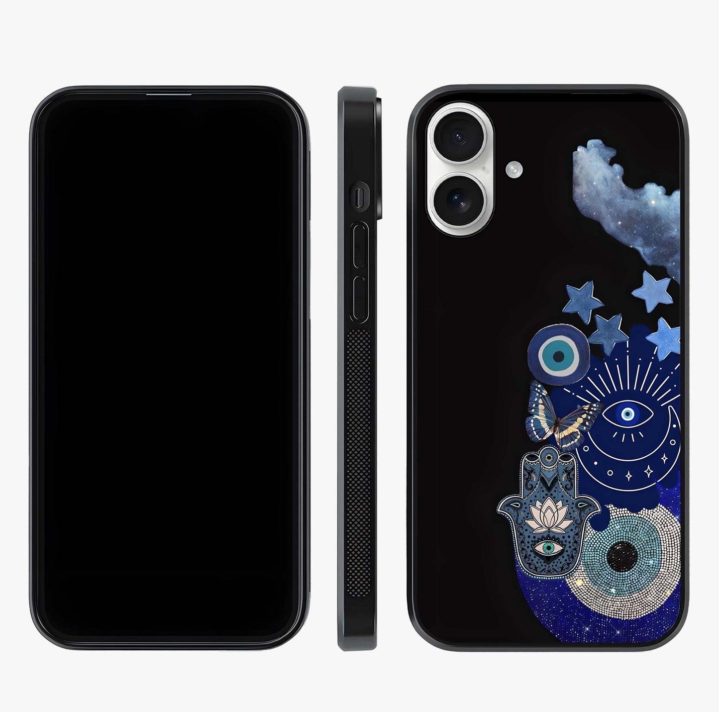 Galactic Charm Cluster Glass Case displayed upright for full design visibility and premium finish.