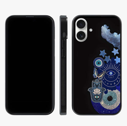 Galactic Charm Cluster Glass Case displayed upright for full design visibility and premium finish.