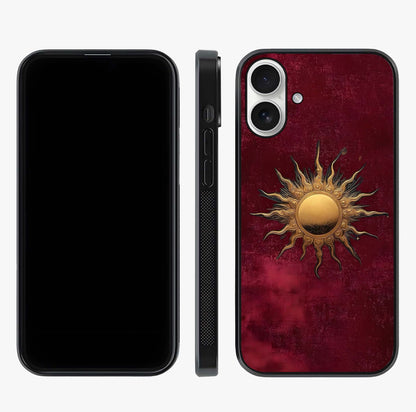 Golden Sun Minimalism Glass Case displayed upright for full design visibility and premium finish.