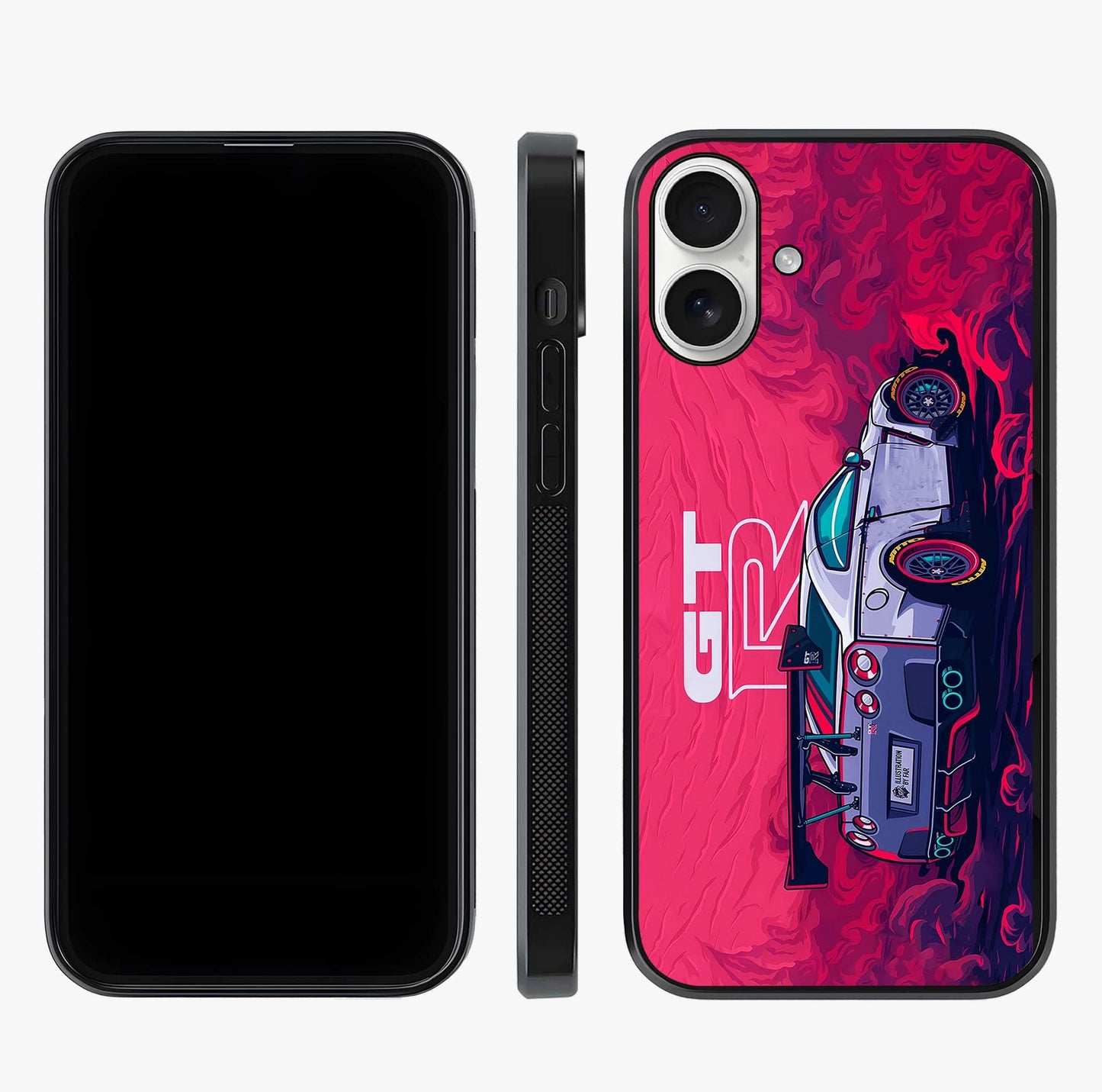 GT R Car Pattern Glass Case displayed upright for full design visibility and premium finish.
