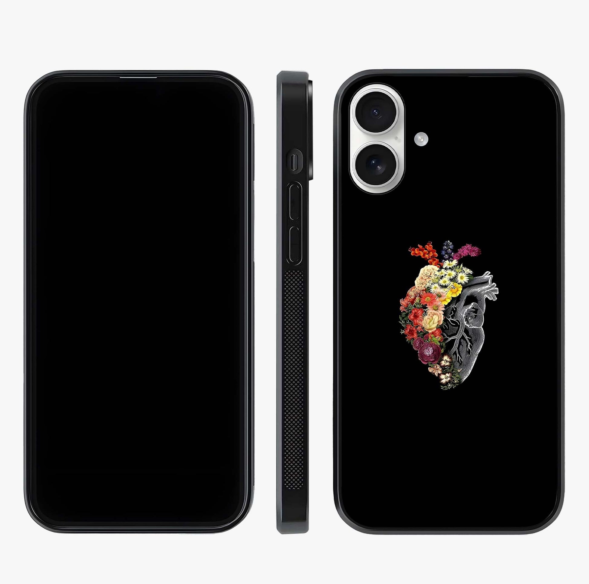 Heart With Flowers Glass Case displayed upright for full design visibility and premium finish.