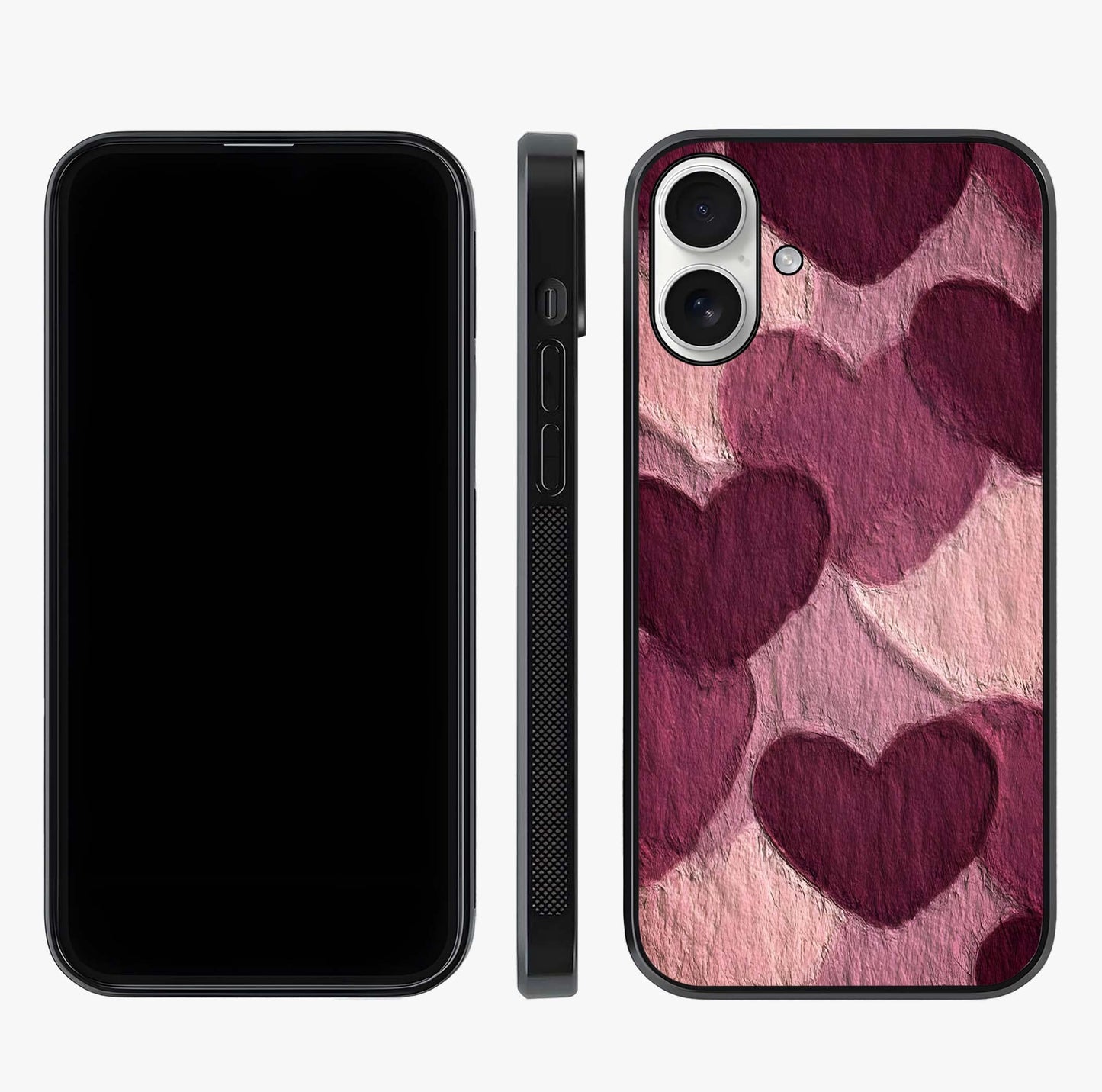 Layered Paper Hearts Glass Case displayed upright for full design visibility and premium finish.