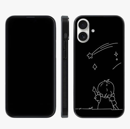 Line Art Girl With Shooting Stars Glass Case displayed upright for full design visibility and premium finish.
