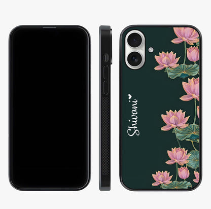Lucky Aesthetic Collage Glass Case displayed upright for full design visibility and premium finish.