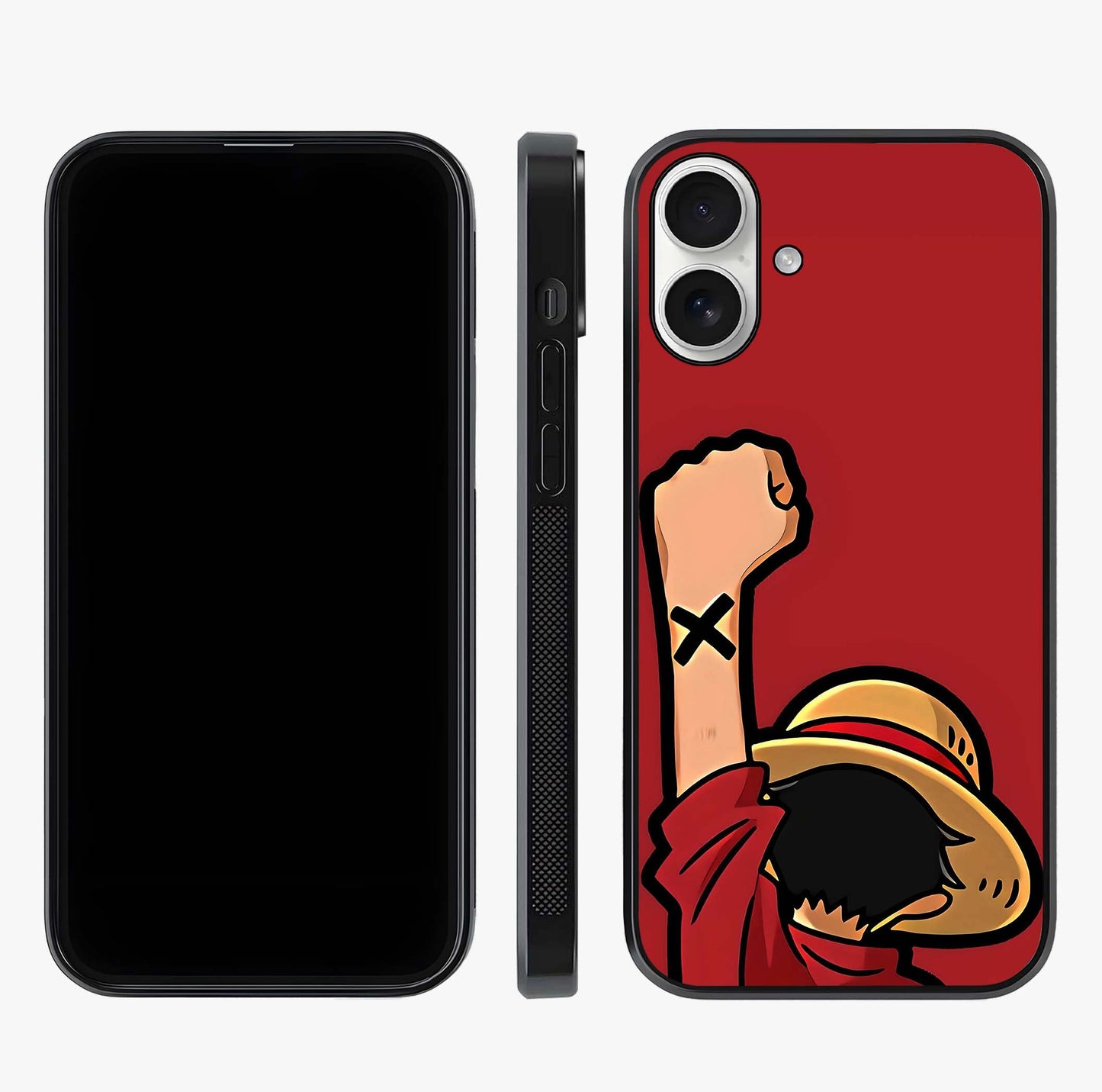 Luffy X Spirit Glass Case displayed upright for full design visibility and premium finish.