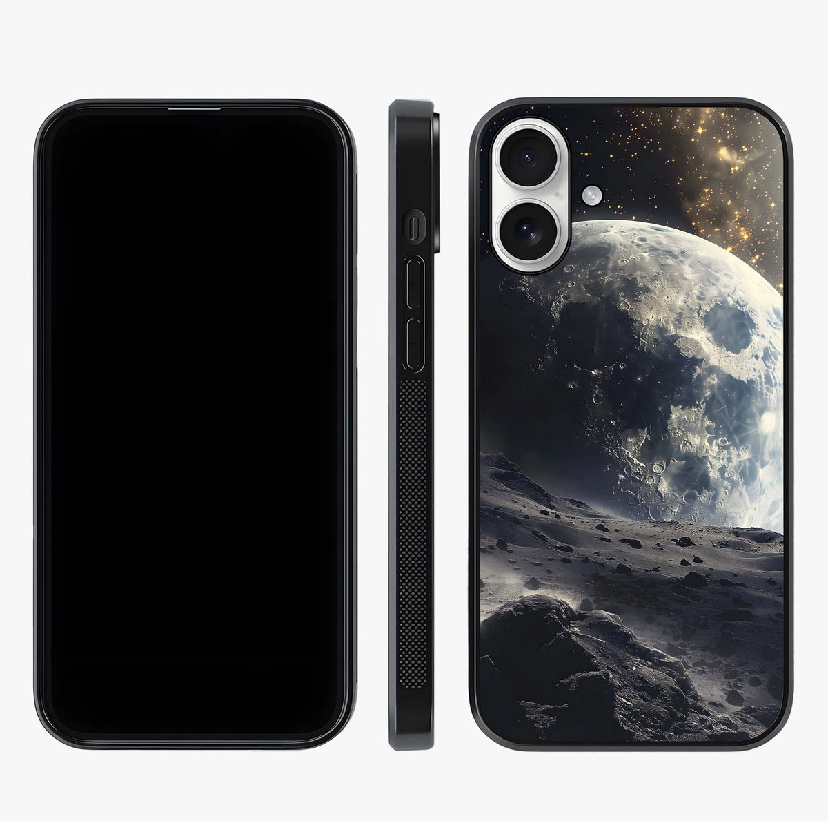 Lunar Horizon Glow Glass Case displayed upright for full design visibility and premium finish.