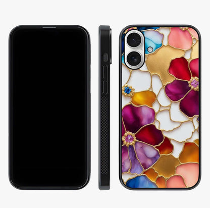 Marble Flower Pattern Glass Case displayed upright for full design visibility and premium finish.