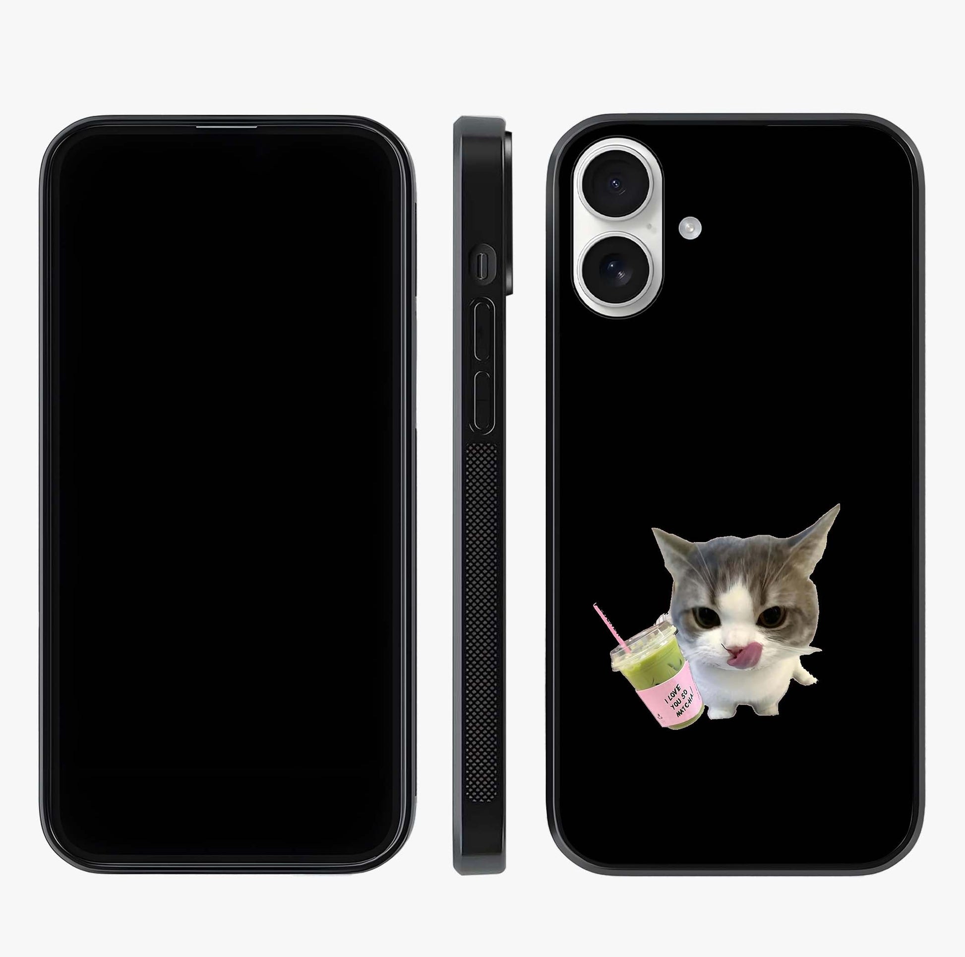 Matcha Cat Style Glass Case displayed upright for full design visibility and premium finish.