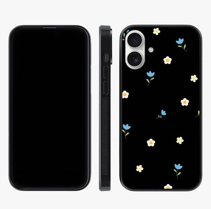 Minimal Petal Whispers Glass Case displayed upright for full design visibility and premium finish.