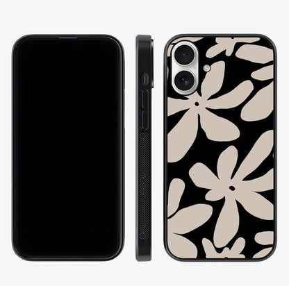 Monochrome Petal Dance Glass Case displayed upright for full design visibility and premium finish.